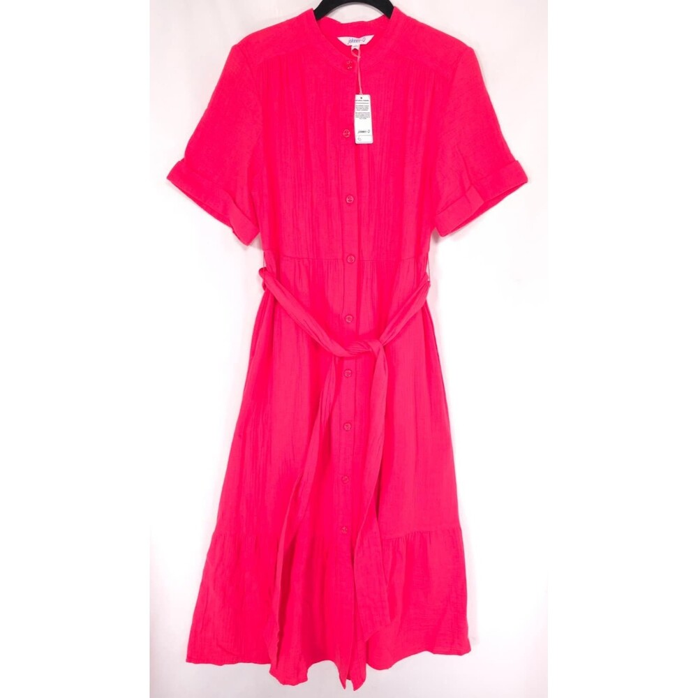JOHNNIE-O Women’s New Maxi Dress SMALL Red Gauze Belted Button Front JWLD100050